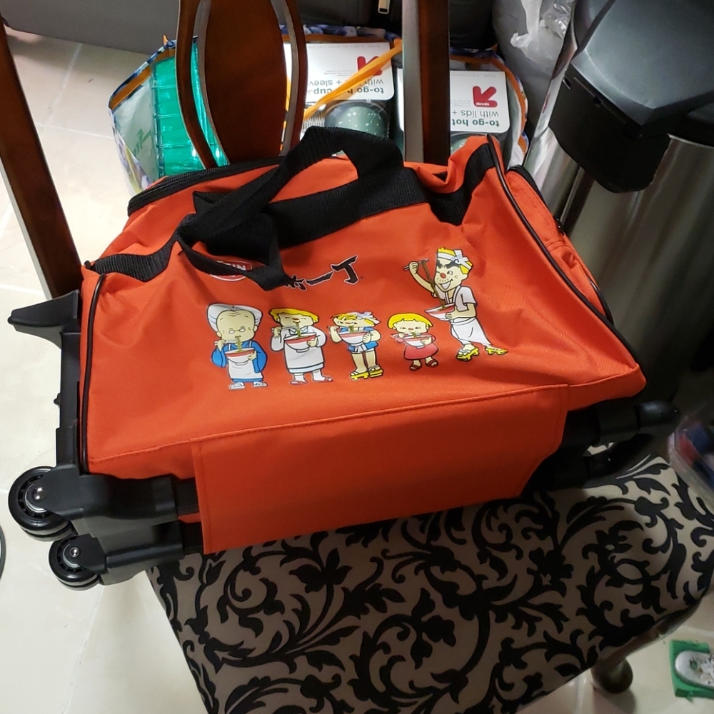 Nwot Nissin Japanese ramen exclusive red bookbag wheeler